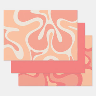 Feuille De Papier Cadeau Peach Pink Retro Résumé Patterns