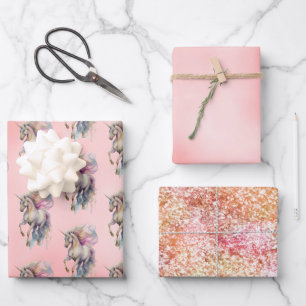 Feuille De Papier Cadeau Peach Pink Unicorn Dream 