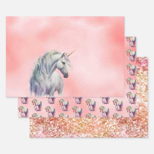 Feuille De Papier Cadeau Peach Pink Unicorn Dream (Lot)
