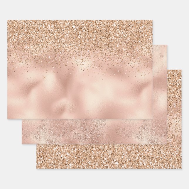 Feuille De Papier Cadeau Peach Rose Gold Glitzy Parties scintillant Étincel (Lot)