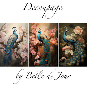 Feuille De Papier Cadeau Peacock on flower branches, decoupage