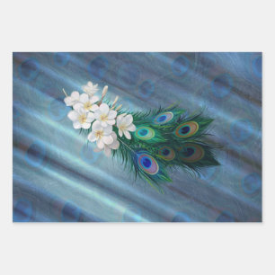 Feuille De Papier Cadeau Peacocks & Emerald Green Soie métallique