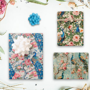 Feuille De Papier Cadeau Peacocks et fleurs