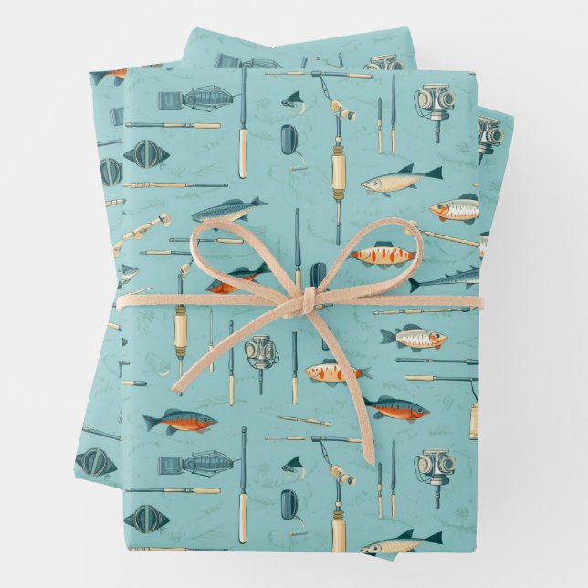 Feuille De Papier Cadeau Pêche Tackle Poisson Rods Pêche Sports (En situation)