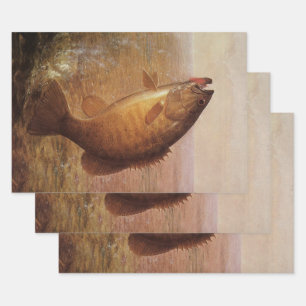 Feuille De Papier Cadeau Pêche Vintage, Achigan à petite bouche sautant sur