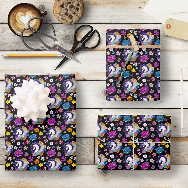 Feuille De Papier Cadeau Pegasus Black Floral (Créateur téléchargé)