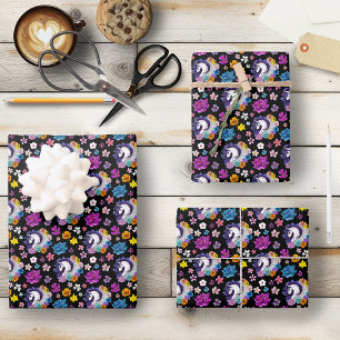 Feuille De Papier Cadeau Pegasus Fleur Noir