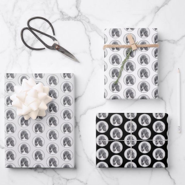 Feuille De Papier Cadeau Peinture à paille noire standard - Art du chien (Recto)