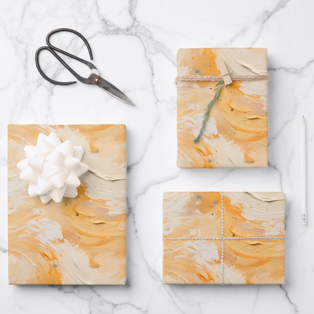 Feuille De Papier Cadeau Peinture Abstraite Jaune et Blanche (Recto)