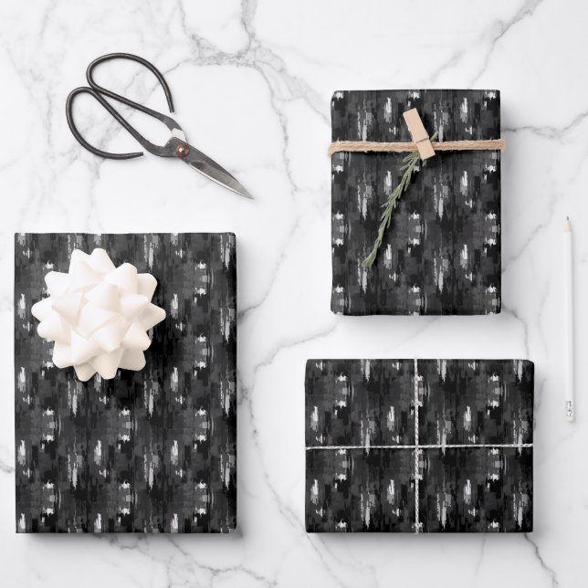 Feuille De Papier Cadeau Peinture Abstraite Noir & Blanc (Recto)