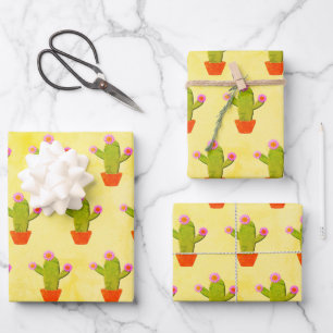 Feuille De Papier Cadeau Peinture de cactus de dessin animé mignon avec des