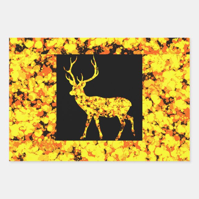 Feuille De Papier Cadeau Peinture éclaboussée de cerf doré  (Devant 3)