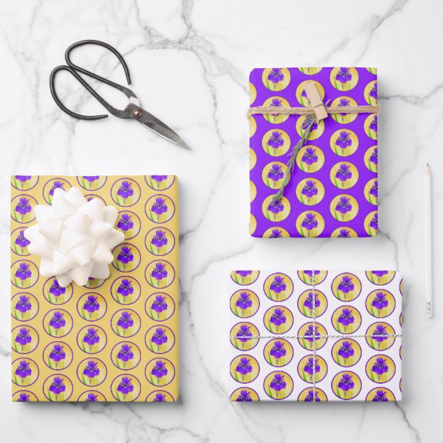 Feuille De Papier Cadeau Peinture Iris Violet - Art Fleur Originale (Recto)