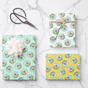 Feuille De Papier Cadeau Peinture Keeshond dans les tulipes mignonne art or