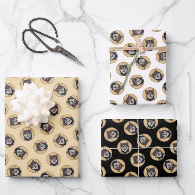 Feuille De Papier Cadeau Peinture Shiba Inu Black et Tan Original Chien Art (Recto)