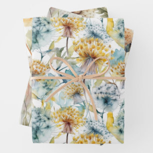 Feuille De Papier Cadeau PEINTURES À L'EAU PISSENLITS Cadeau Floral D'AUTOM