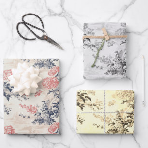 Feuille De Papier Cadeau Peoney Floral Toile de Jouy Motif