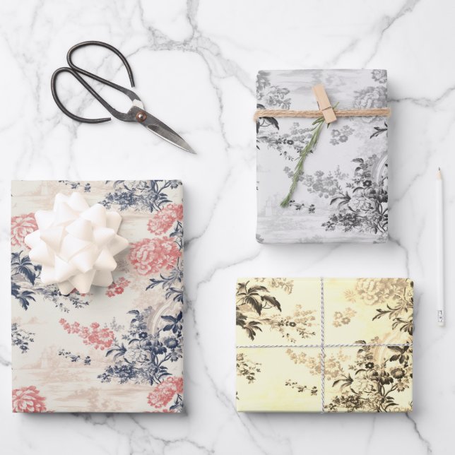 Feuille De Papier Cadeau Peoney Floral Toile de Jouy Motif (Recto)