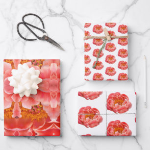 Feuille De Papier Cadeau Peonies de corail enveloppé