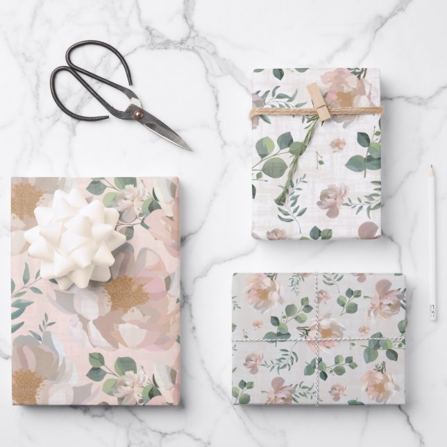 Feuille De Papier Cadeau Peonies roses Mariage envelopper cadeau (Recto)