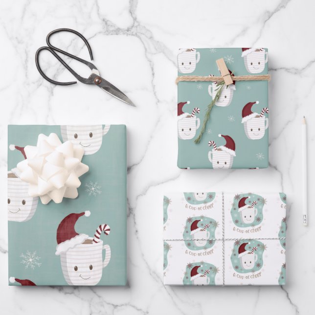 Feuille De Papier Cadeau Peppermenthe Hot Chocolat Noël Ensemble cadeau (Recto)