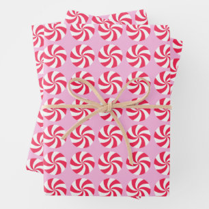 Feuille De Papier Cadeau Peppermenthe rose de Noël