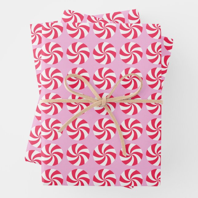 Feuille De Papier Cadeau Peppermenthe rose de Noël (En situation)