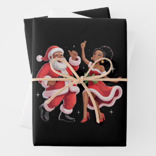 Feuille De Papier Cadeau Père Noël africain Mme Claus dansant Noël américai
