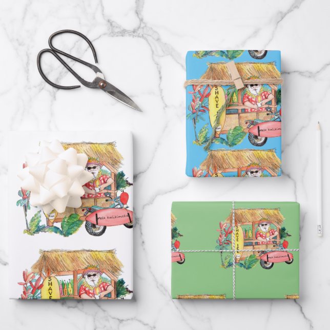 Feuille De Papier Cadeau Père Noël avec la glace rasée Mele Kalikimaka (Recto)