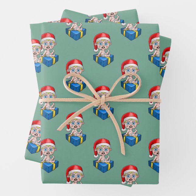 Feuille De Papier Cadeau Père Noël bébé (En situation)