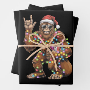 Feuille De Papier Cadeau Père Noël Bigfoot lumières de Noël Rock amusant