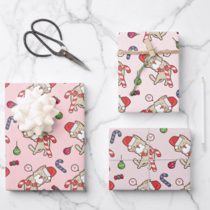 Feuille De Papier Cadeau Père Noël Cat Noël Motif rose