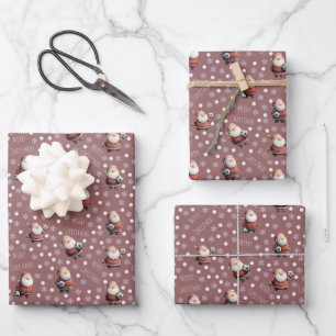 Feuille De Papier Cadeau Père Noël de football sur Taupe Rose