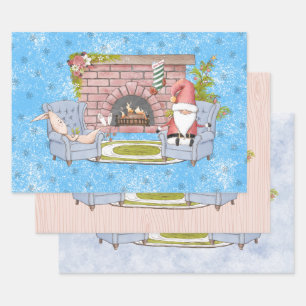 Feuille De Papier Cadeau Père Noël Détendez-vous près de la cheminée avec B