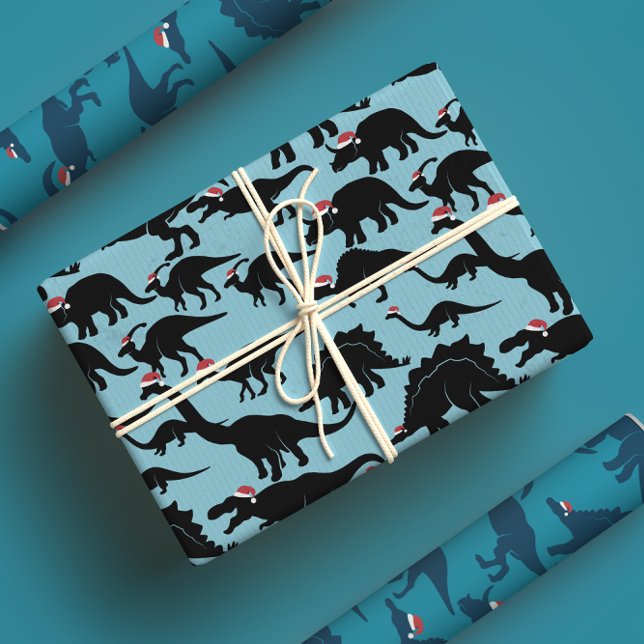 Feuille De Papier Cadeau Père Noël Dinos ! Fun & Whimsical Blue Dinosaur Xm (Créateur téléchargé)