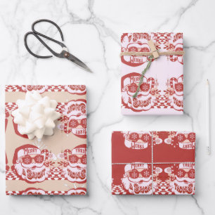 Feuille De Papier Cadeau Père Noël drôle Rétro Rouge Rose Fête de Noël  