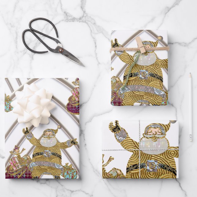 Feuille De Papier Cadeau Père Noël en route pour Noël (Recto)