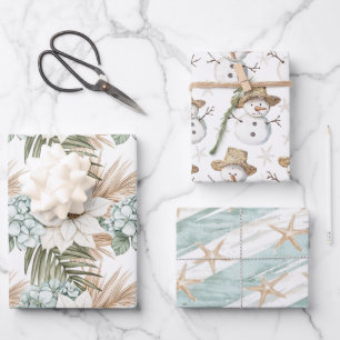 Feuille De Papier Cadeau Père Noël et étoile de mer à l'aquarelle pour Noël