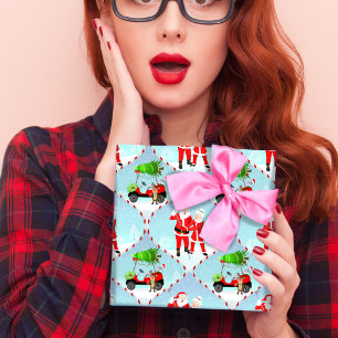 Feuille De Papier Cadeau Père Noël Et Mme Claus Golfing Ogee Motif