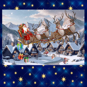 Feuille De Papier Cadeau Père Noël et ses Reindeer Noël larguer des cadeaux