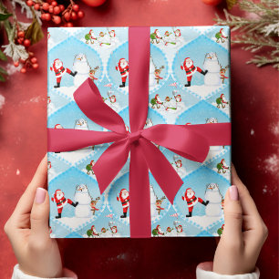 Feuille De Papier Cadeau Père Noël fantaisiste jouant au golf, bonhomme de