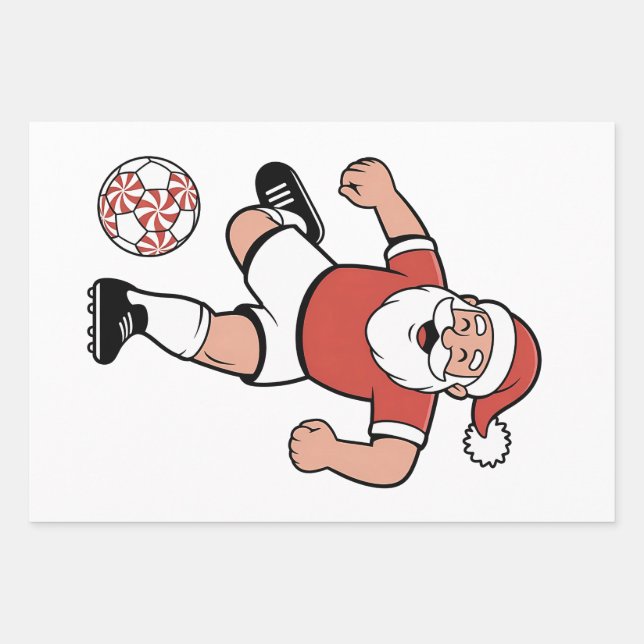 Feuille De Papier Cadeau Père Noël Jouer au football Joueur de Noël Sport (Devant)