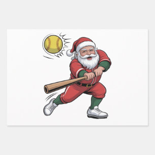 Feuille De Papier Cadeau Père Noël Jouer Softball Christmas Player Sport