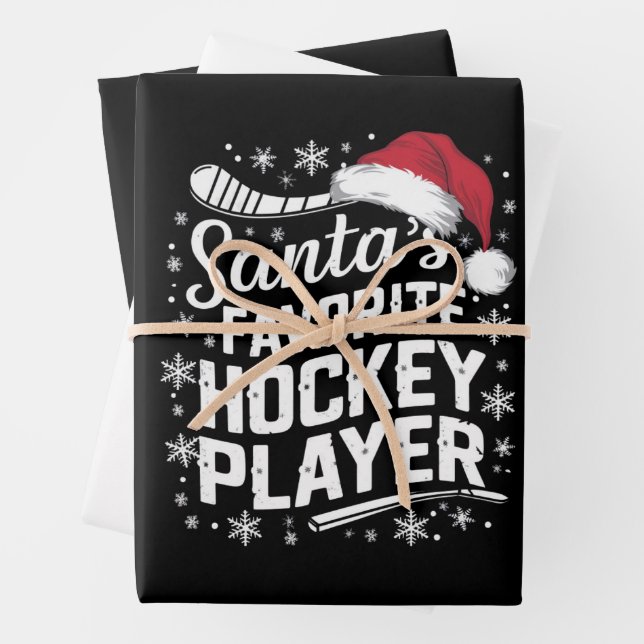 Feuille De Papier Cadeau Père Noël Joueur de hockey favori Pyjama Noël (En situation)