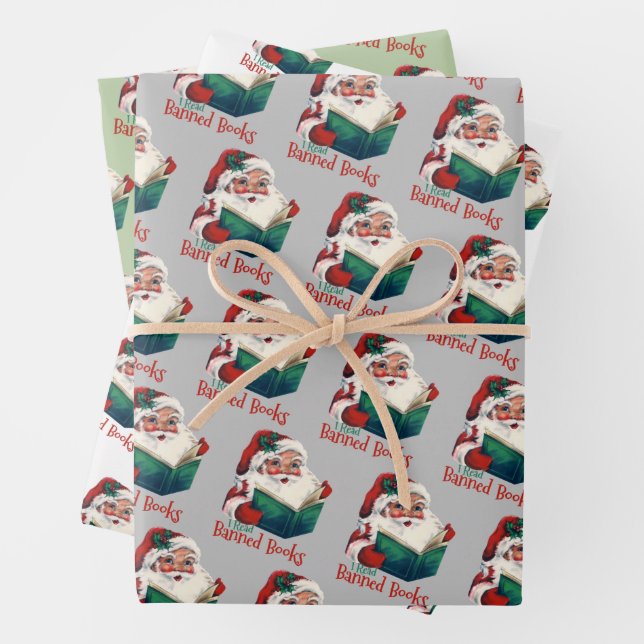 Feuille De Papier Cadeau Père Noël Lit Les Livres Interdits (En situation)
