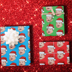 Feuille De Papier Cadeau Père Noël personnalisé avec photo de visage Chapea