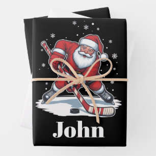 Feuille De Papier Cadeau Père Noël personnalisé Hockey sur glace Sport de N