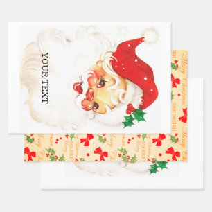 Feuille De Papier Cadeau Père Noël rétro, doux Noël