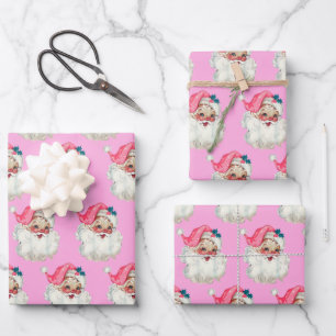 Feuille De Papier Cadeau Père Noël rose visage Claus Noël  vieux Noël vinta