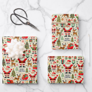 Feuille De Papier Cadeau Père Noël Rudolph Le Cerf à Nez Rouge Joie